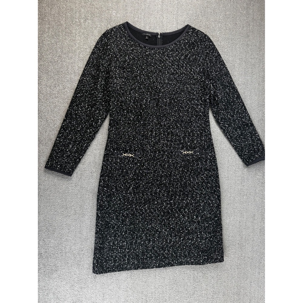 Talbots Dress 10 Black White Tweed Horsebit Sheath Long Sleeve Sophisticated